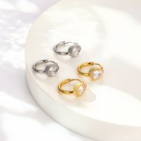 1 Pair Simple Style Geometric Plating Inlay 304 Stainless Steel Zircon 18K Gold Plated Earrings main image 7