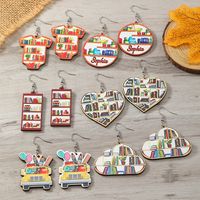 1 Pair Casual Simple Style Book Clouds Painted Wood Silver Plated Drop Earrings main image 1