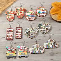 1 Pair Casual Simple Style Book Clouds Painted Wood Silver Plated Drop Earrings main image 9