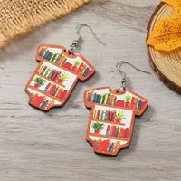 1 Pair Casual Simple Style Book Clouds Painted Wood Silver Plated Drop Earrings main image 4