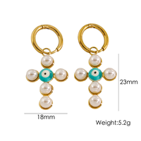 1 Pair Elegant Simple Style Cross Plating Inlay 304 Stainless Steel Pearl 14K Gold Plated Drop Earrings main image 2