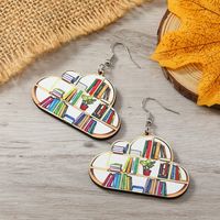 1 Pair Casual Simple Style Book Clouds Painted Wood Silver Plated Drop Earrings main image 8