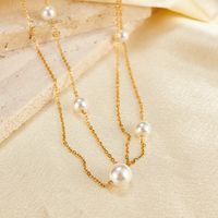 Stainless Steel Simple Style Pearl Layered Necklaces main image 4
