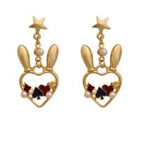 1 Paire Mignon Oreilles De Lapin Forme De Cœur Placage Incruster Alliage Perles Artificielles Boucles D'oreilles main image 5
