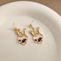 1 Paire Mignon Oreilles De Lapin Forme De Cœur Placage Incruster Alliage Perles Artificielles Boucles D'oreilles sku image 1