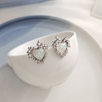 1 Pair Ig Style Simple Style Heart Shape Plating Inlay Alloy Opal Ear Studs main image 1