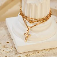 French Style Simple Style Cross Stainless Steel Layered Inlay Zircon Women's Anklet main image 1