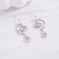 1 Pair Elegant Shiny Water Droplets Eye Plating Inlay Copper Artificial Pearls Zircon White Gold Plated Drop Earrings main image 4