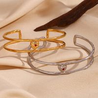 Retro Simple Style Heart Shape Stainless Steel Enamel Plating 18k Gold Plated Bangle main image 1