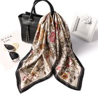 Women's Elegant Flower Satin Printing Silk Scarf main image 5