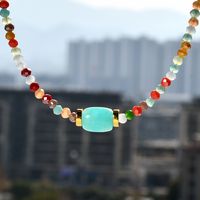Stainless Steel Artificial Crystal Gold Plated Casual Vacation Beaded Handmade Plating Colorful Necklace sku image 2