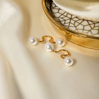 1 Paar Elegant Einfacher Stil Geometrisch Überzug Inlay Edelstahl 304 Künstliche Perlen Ohrclips main image 3