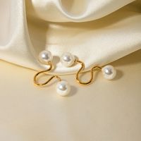 1 Pair IG Style Simple Style Geometric Inlay 316 Stainless Steel  Pearl 18K Gold Plated Ear Cuffs main image 1