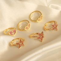 Casual Estilo Simple Estrella Forma De Corazón Cobre Enchapado Embutido Circón Chapado En Oro De 18 Quilates. Anillos Abiertos main image 3