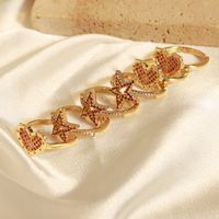 Casual Simple Style Star Heart Shape Copper Plating Inlay Zircon 18k Gold Plated Open Rings main image 4