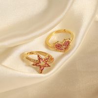 Casual Simple Style Star Heart Shape Copper Plating Inlay Zircon 18k Gold Plated Open Rings main image 9