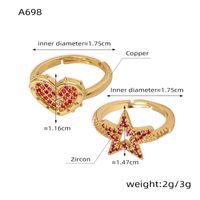 Casual Simple Style Star Heart Shape Copper Plating Inlay Zircon 18k Gold Plated Open Rings main image 2