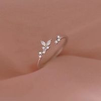 Cute Leaf Copper Plating Inlay Zircon Silver Plated Open Rings main image 3