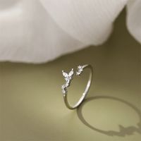 Cute Leaf Copper Plating Inlay Zircon Silver Plated Open Rings main image 1