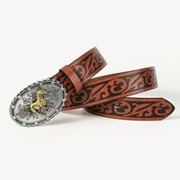 Retro Cowboy Style Horse Pu Leather Metal Button Men's Leather Belts main image 8