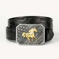 Retro Cowboy Style Horse Pu Leather Metal Button Men's Leather Belts main image 9