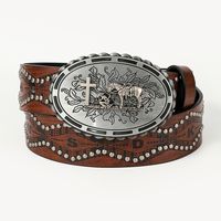 Retro Cowboy Style Horse Pu Leather Metal Button Men's Leather Belts main image 7