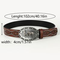 Retro Cowboy Style Horse Pu Leather Metal Button Men's Leather Belts sku image 3