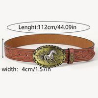 Retro Cowboy Style Horse Pu Leather Metal Button Men's Leather Belts sku image 2