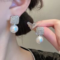 1 Paire Élégant Géométrique Placage Incruster Alliage Perles Artificielles Strass Boucles D'Oreilles main image 5