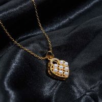 Retro Heart Shape Stainless Steel Plating Inlay Artificial Pearls 18k Gold Plated Pendant Necklace main image 4