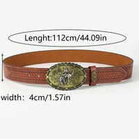 Retro Cowboy Style Horse Pu Leather Metal Button Men's Leather Belts sku image 9