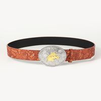 Retro Cowboy Style Horse Pu Leather Metal Button Men's Leather Belts sku image 1