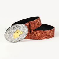 Retro Cowboy Style Horse Pu Leather Metal Button Men's Leather Belts main image 9