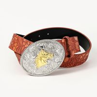 Retro Cowboy Style Horse Pu Leather Metal Button Men's Leather Belts main image 10