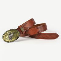 Retro Cowboy Style Horse Pu Leather Metal Button Men's Leather Belts main image 2