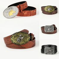 Retro Cowboy Style Horse Pu Leather Metal Button Men's Leather Belts main image 1