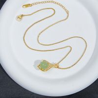 Retro Stone Stainless Steel Plating Inlay Artificial Gemstones Zircon 18k Gold Plated Pendant Necklace main image 4