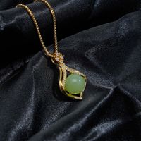 Retro Stone Stainless Steel Plating Inlay Artificial Gemstones Zircon 18k Gold Plated Pendant Necklace sku image 1