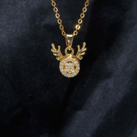 Cute Elk Stainless Steel Plating Inlay Zircon 18k Gold Plated Pendant Necklace main image 1
