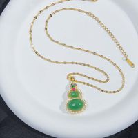 Chinoiserie Gourd Stainless Steel Plating Inlay Artificial Gemstones 18k Gold Plated Pendant Necklace main image 4