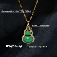 Chinoiserie Gourd Stainless Steel Plating Inlay Artificial Gemstones 18k Gold Plated Pendant Necklace main image 2