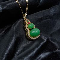 Chinoiserie Gourd Stainless Steel Plating Inlay Artificial Gemstones 18k Gold Plated Pendant Necklace main image 5