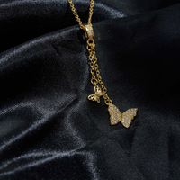 Sweet Butterfly Stainless Steel Plating Inlay Zircon 18k Gold Plated Pendant Necklace main image 5