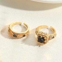 Vintage Style Simple Style Commute Quadrilateral Copper Plating Inlay Zircon 14k Gold Plated Open Rings sku image 4