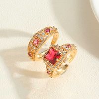 Vintage Style Simple Style Commute Quadrilateral Copper Plating Inlay Zircon 14k Gold Plated Open Rings sku image 1