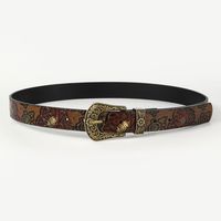 Retro Ethnic Style Geometric Pu Leather Metal Button Inlay Turquoise Adults Leather Belts main image 2