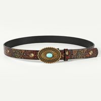 Retro Ethnic Style Geometric Pu Leather Metal Button Inlay Turquoise Adults Leather Belts main image 3