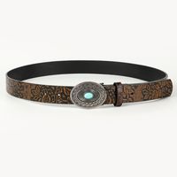 Retro Ethnic Style Geometric Pu Leather Metal Button Inlay Turquoise Adults Leather Belts sku image 3