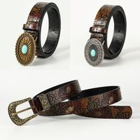 Retro Ethnic Style Geometric Pu Leather Metal Button Inlay Turquoise Adults Leather Belts main image 1