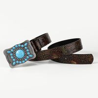 Retro Ethnic Style Geometric Pu Leather Metal Button Inlay Turquoise Adults Leather Belts main image 6